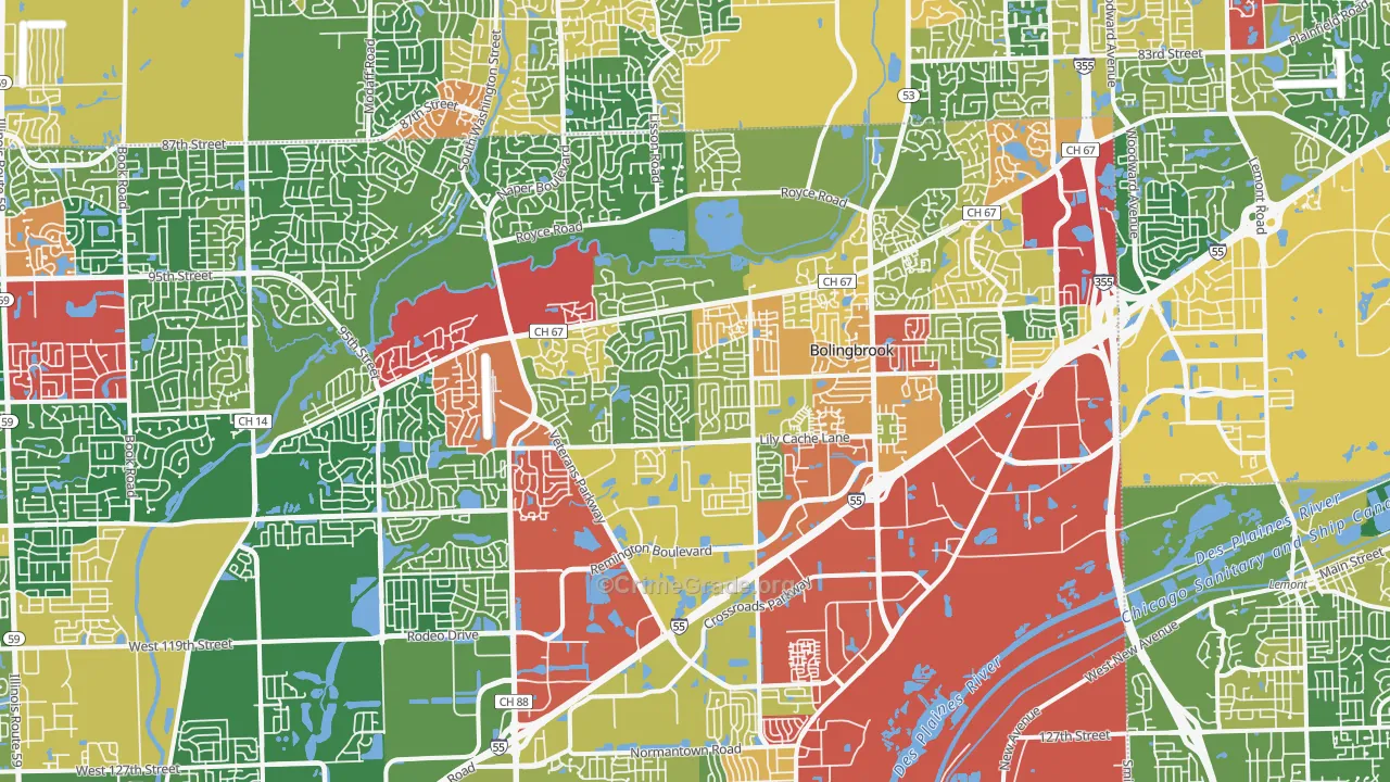 Bolingbrook, IL Map of Theft Rates
