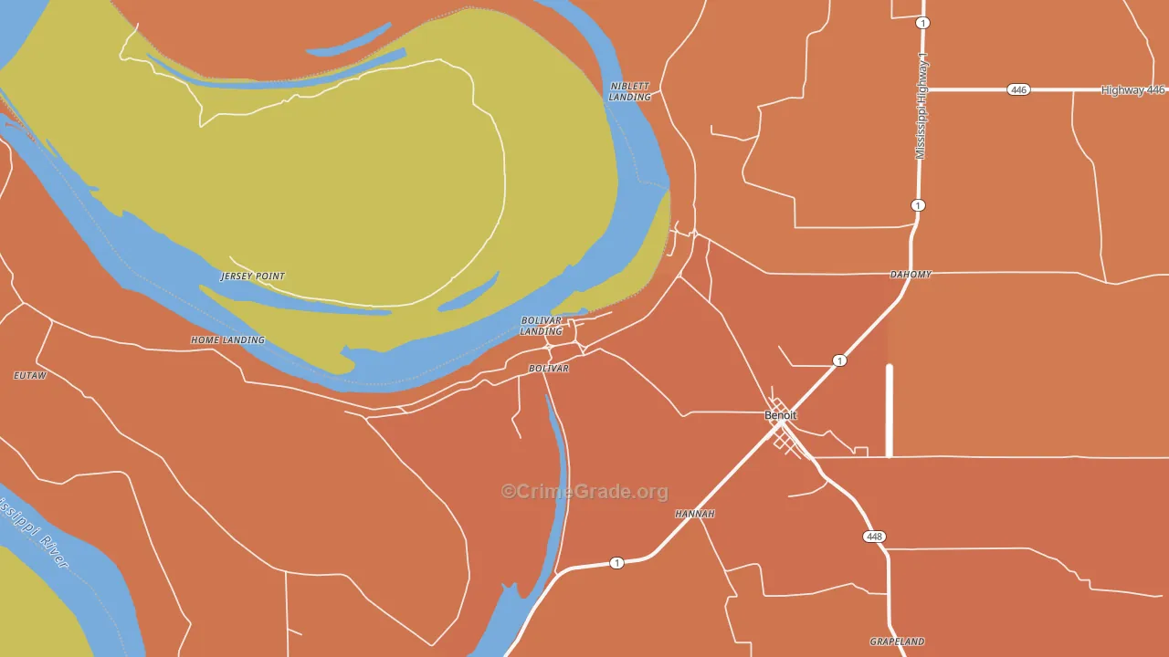 Bolivar, MS Map of Theft Rates