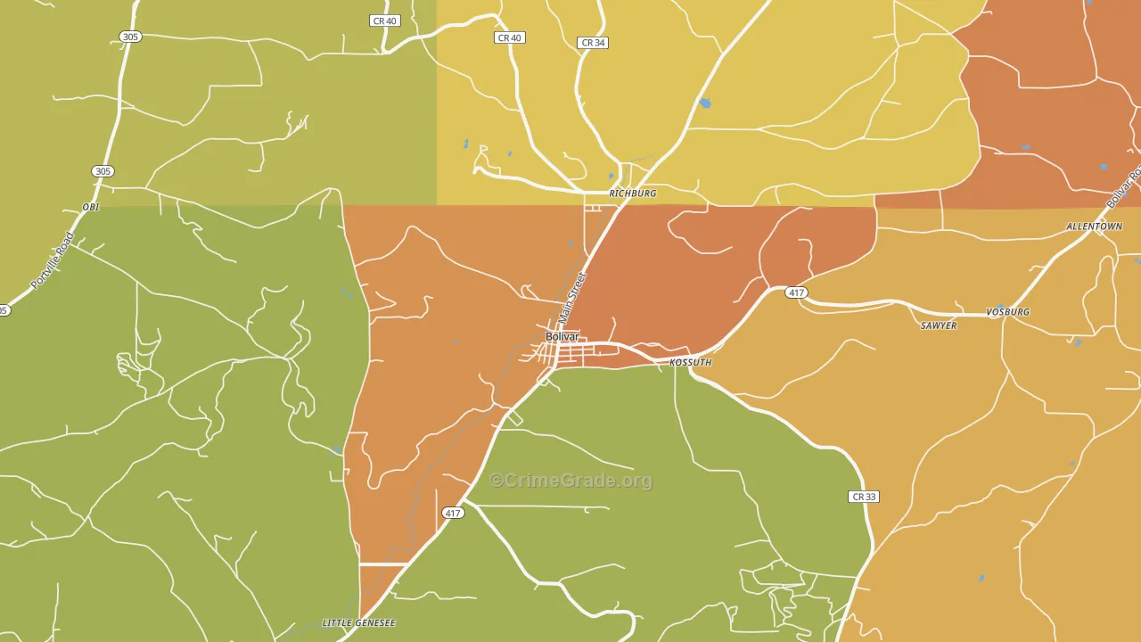 Bolivar, NY Map of Theft Rates