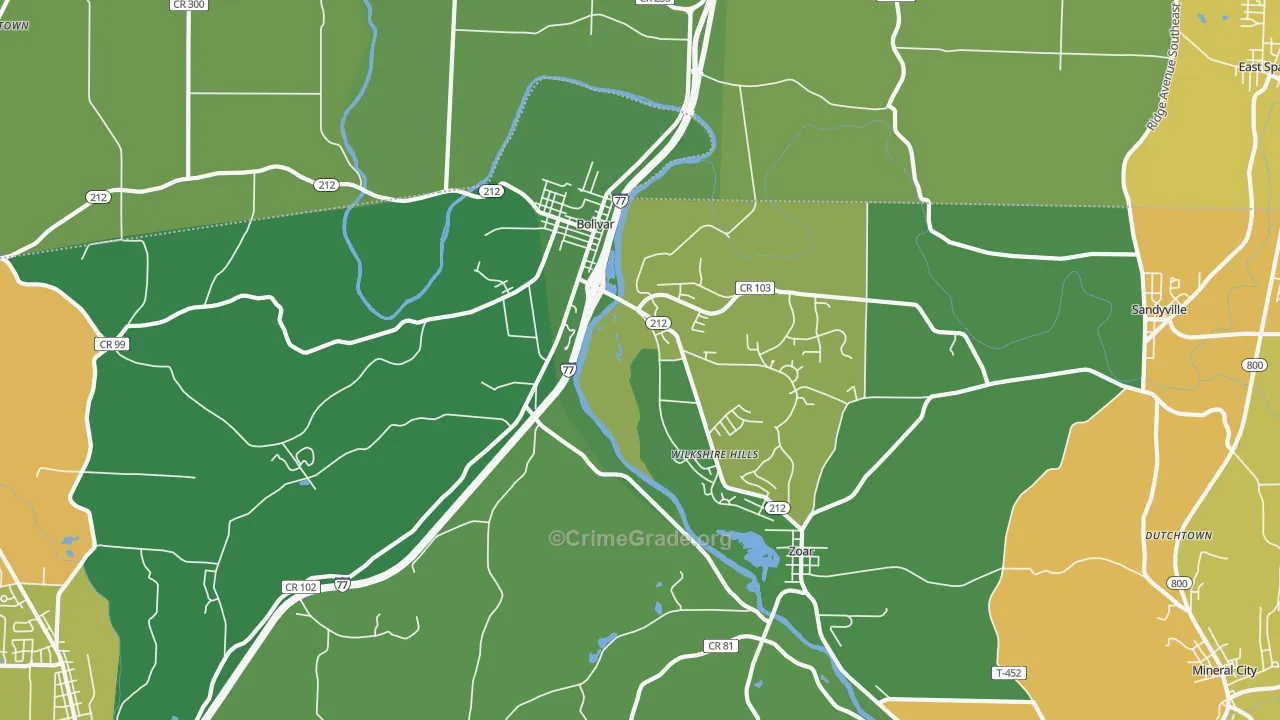 Bolivar, OH Map of Theft Rates