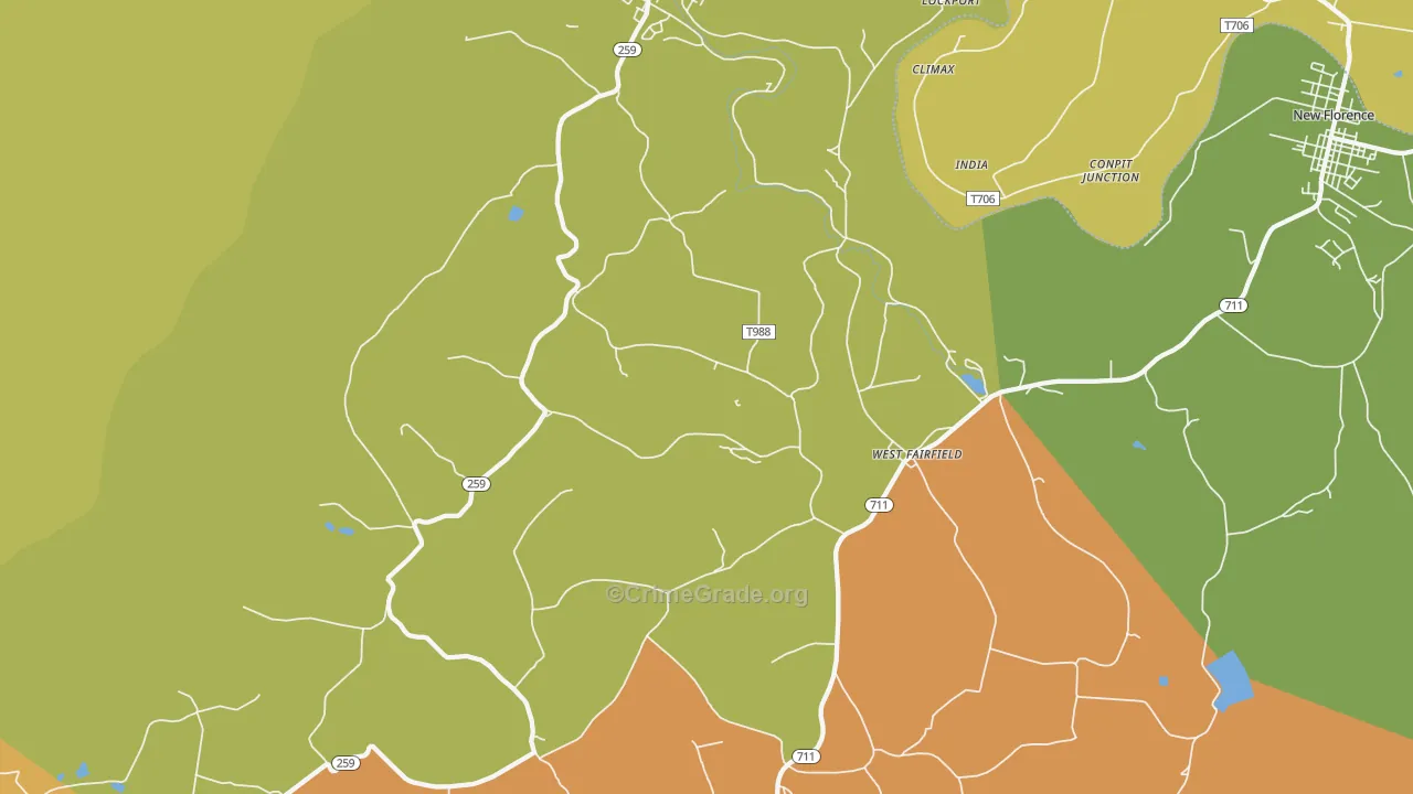 Bolivar, PA Map of Theft Rates