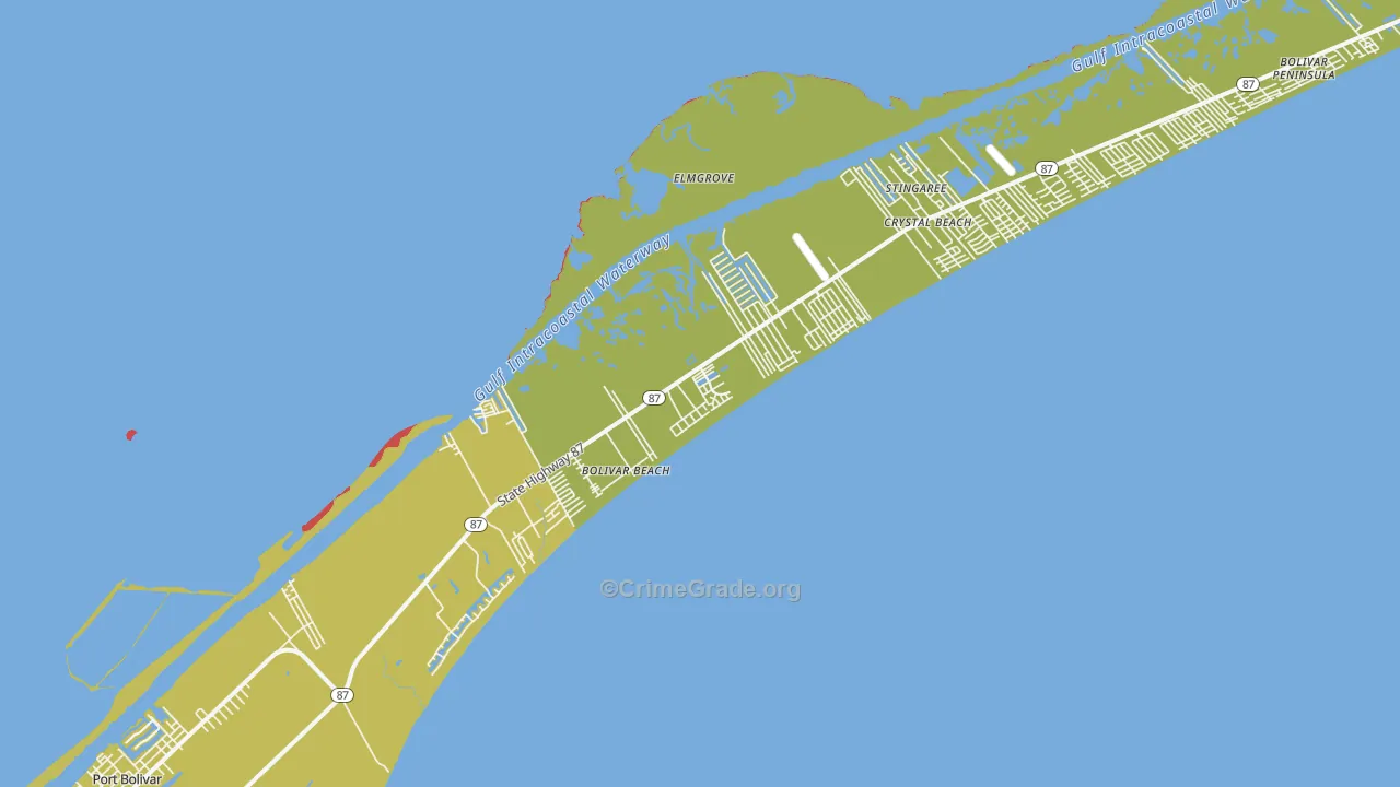 Bolivar Peninsula, TX Map of Theft Rates