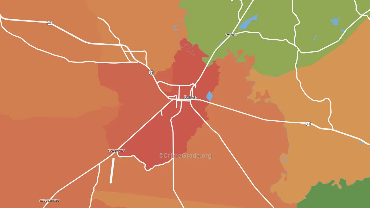 Bolivar, TN Map of Theft Rates