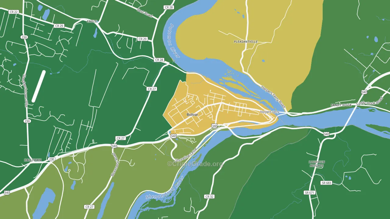 Bolivar, WV Map of Theft Rates