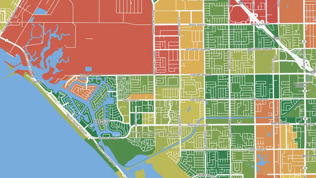 Bolsa Chica-Heil, Huntington Beach, CA Map of Theft Rates