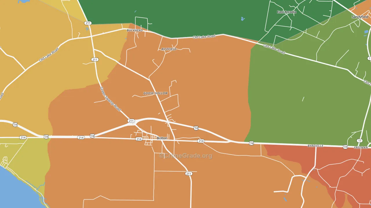 Bolton, NC Map of Theft Rates