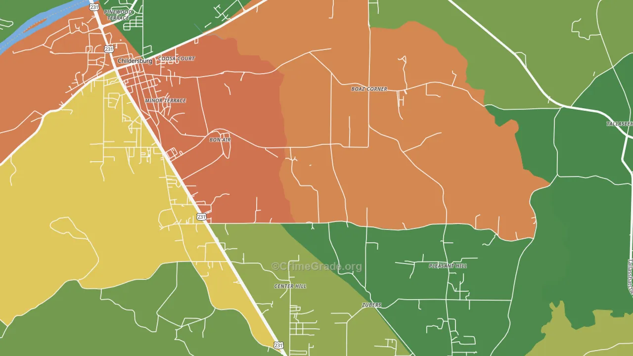 Bon Air, AL Map of Theft Rates