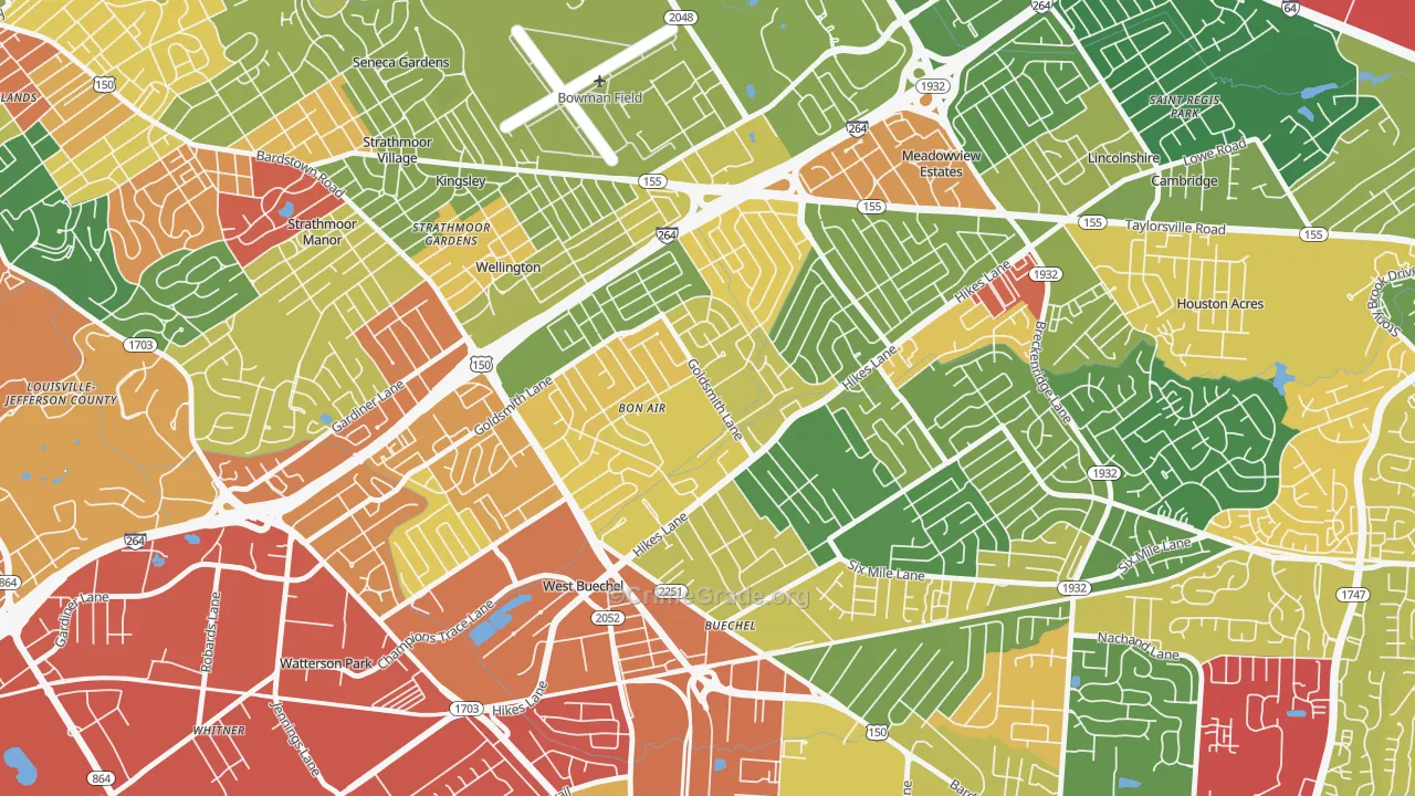 Bon Air, Louisville, KY Map of Theft Rates