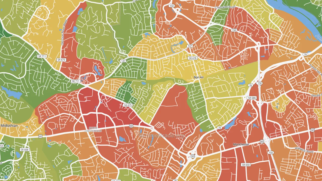 Bon Air, VA Map of Theft Rates