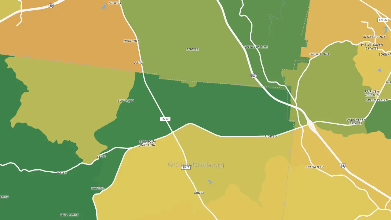 Bon Aqua, TN Map of Theft Rates