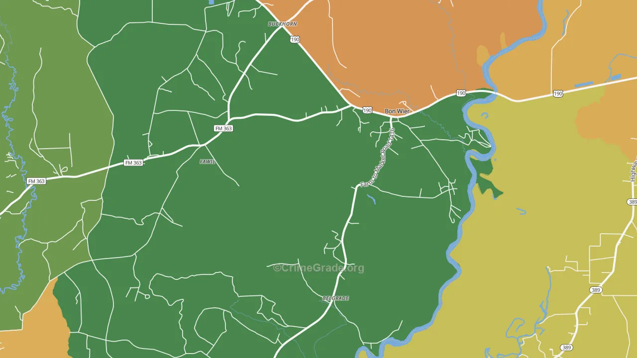Bon Wier, TX Map of Theft Rates