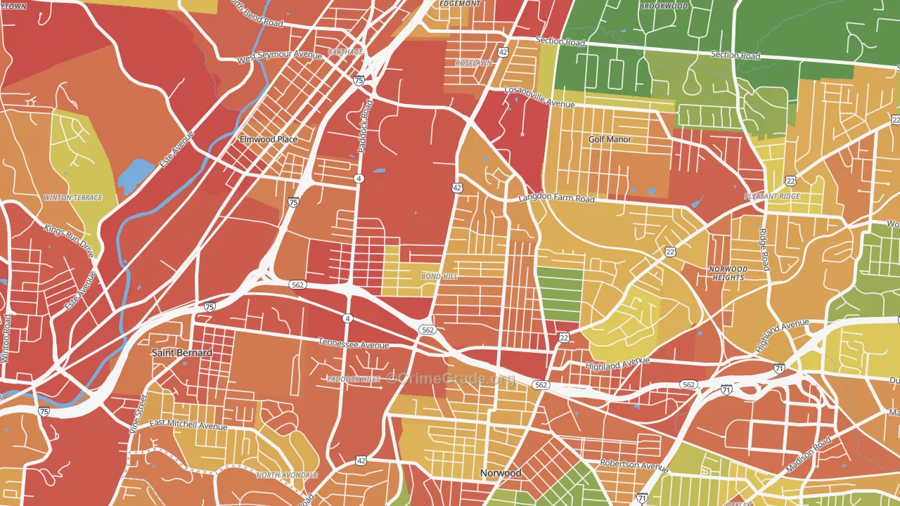 Bond Hill, Cincinnati, OH Map of Theft Rates