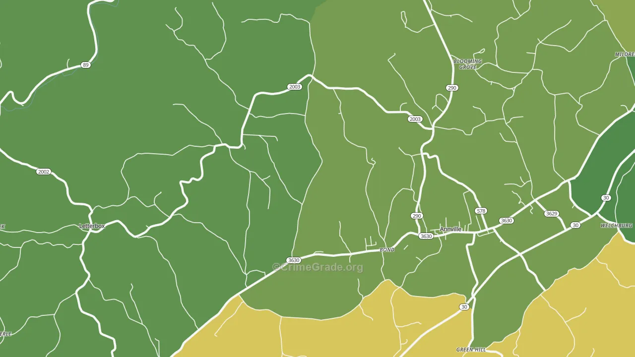 Bond, KY Map of Theft Rates