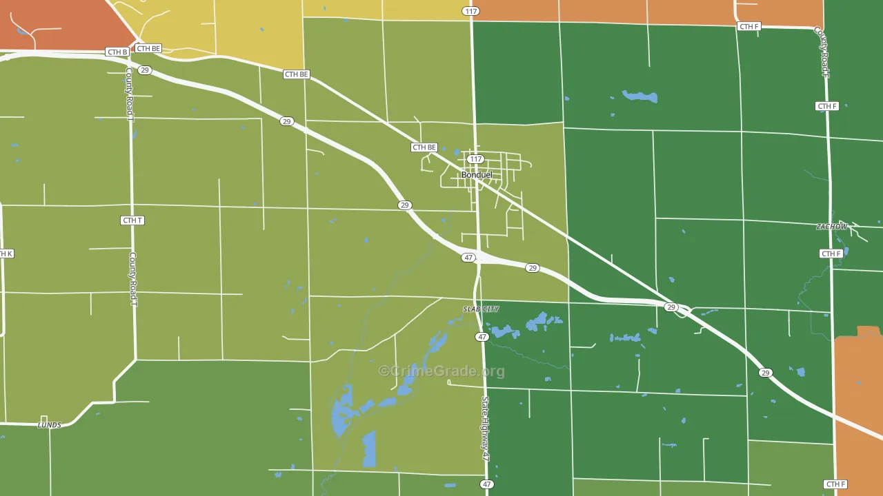 Bonduel, WI Map of Theft Rates