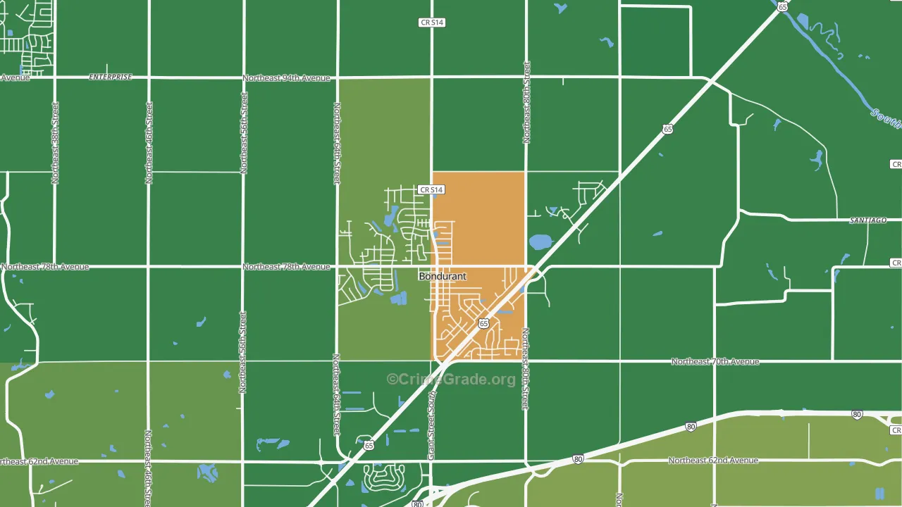 Bondurant, IA Map of Theft Rates