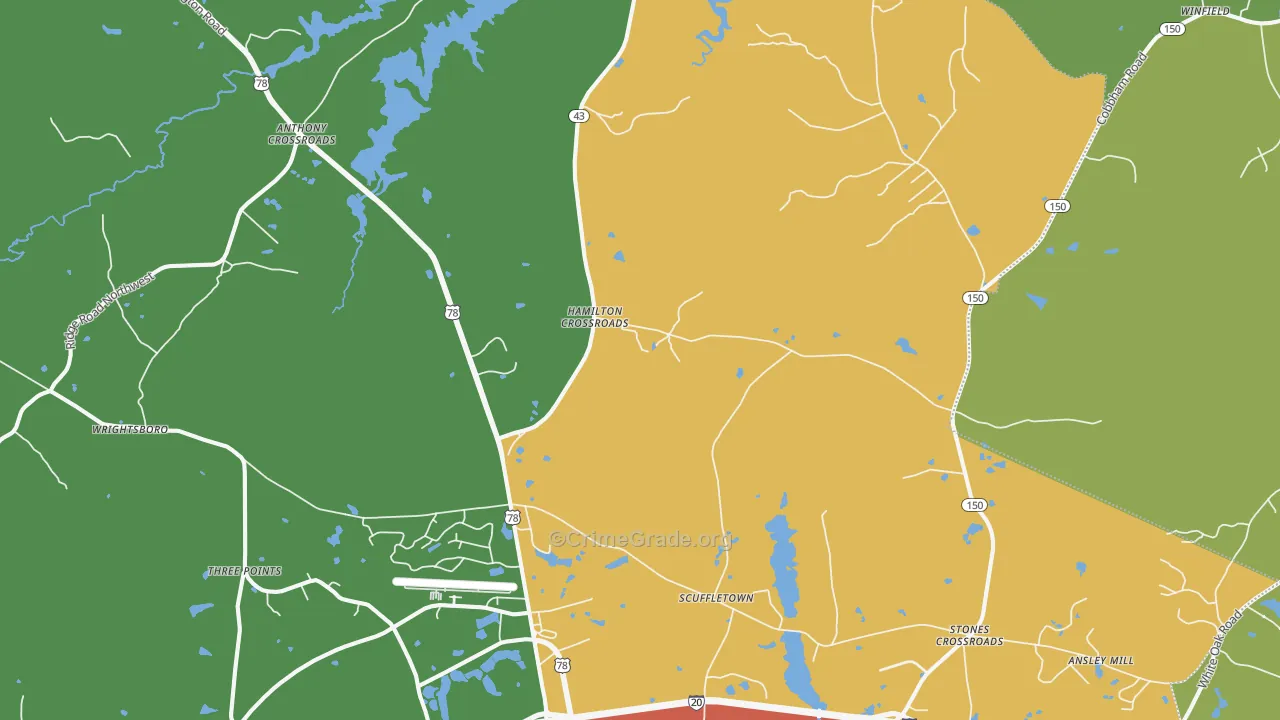 Boneville, GA Map of Theft Rates