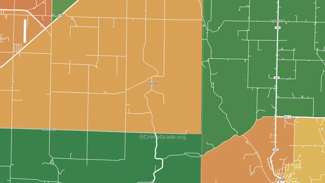Bonham, MO Map of Theft Rates