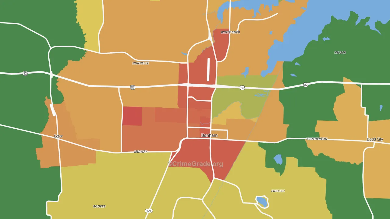 Bonham, TX Map of Theft Rates