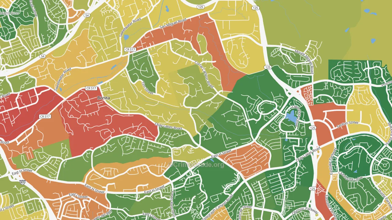 Bonita Long Canyon, Bonita, CA Map of Theft Rates