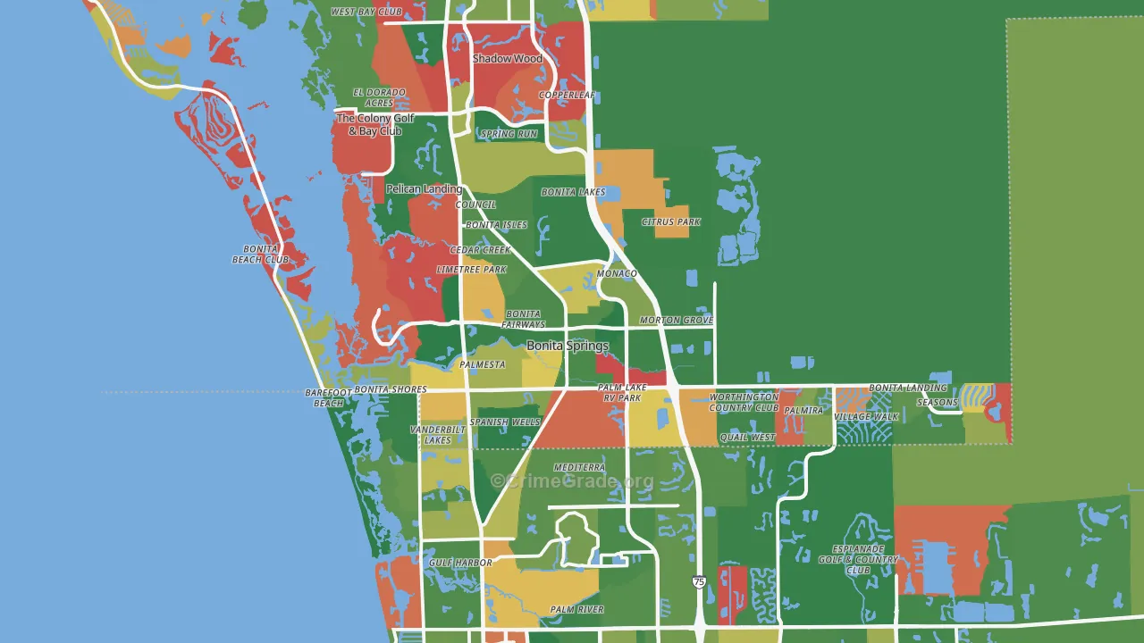 Bonita Springs, FL Map of Theft Rates