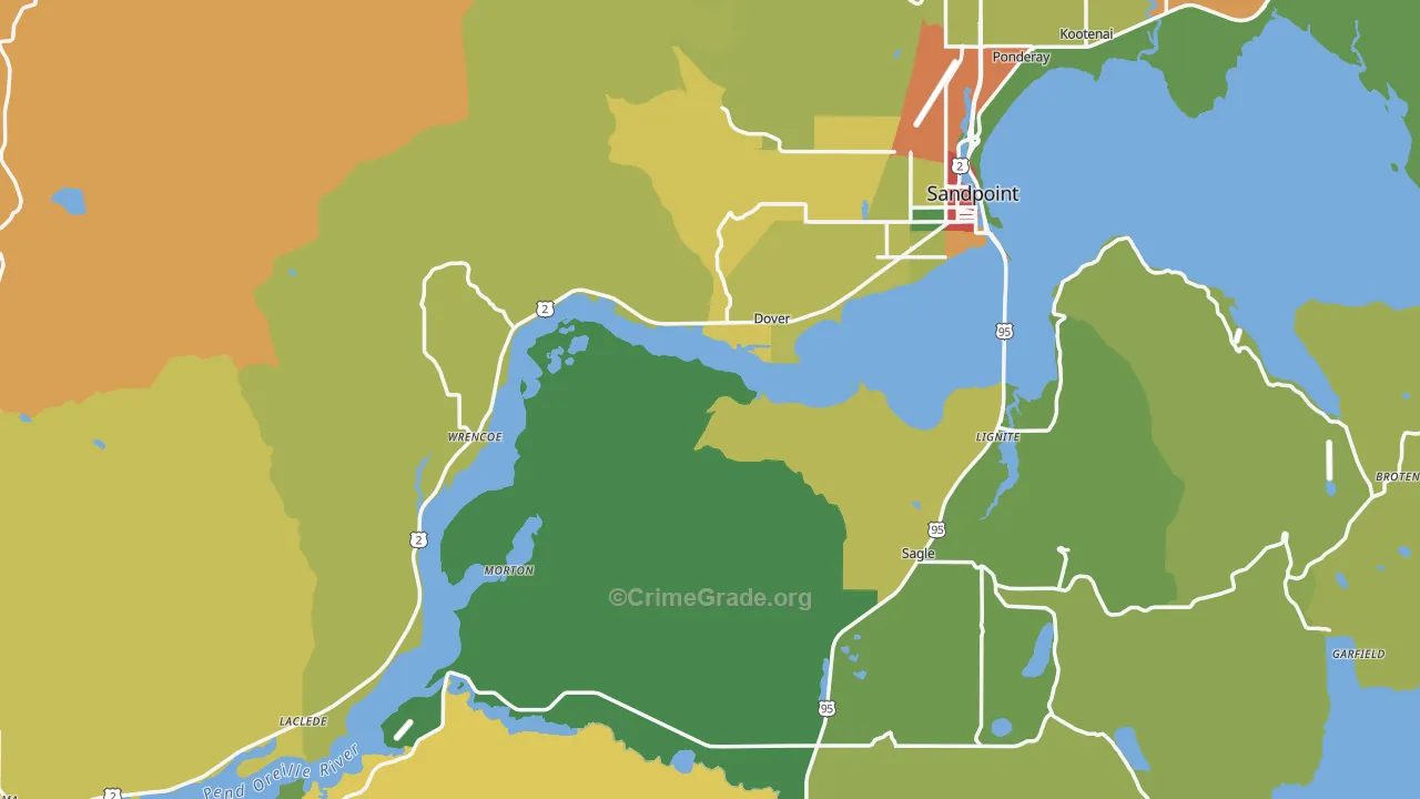 Bonner County, ID Map of Theft Rates