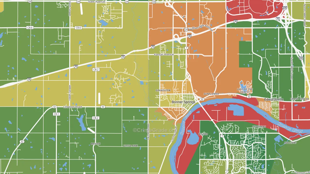 Bonner Springs, KS Map of Theft Rates
