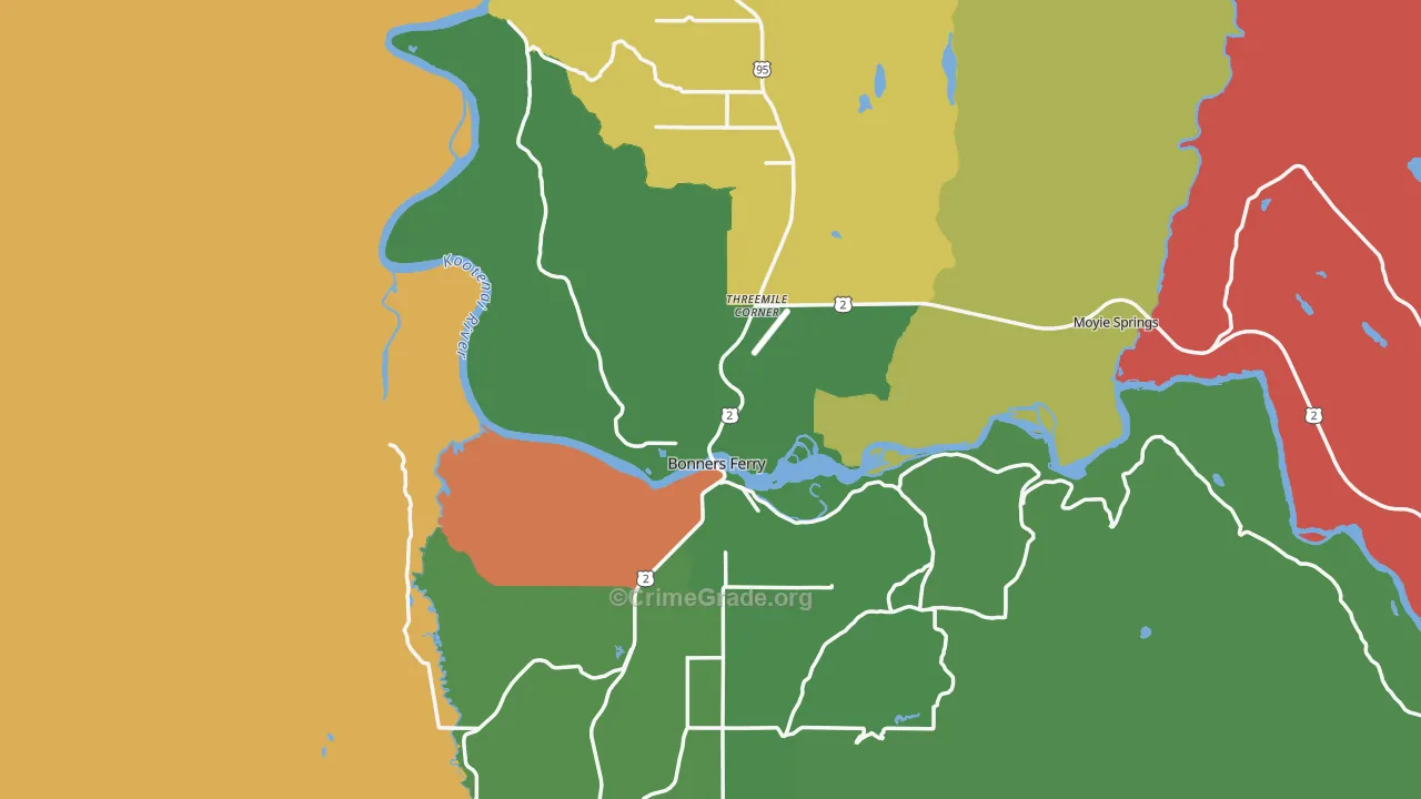 Bonners Ferry, ID Map of Theft Rates