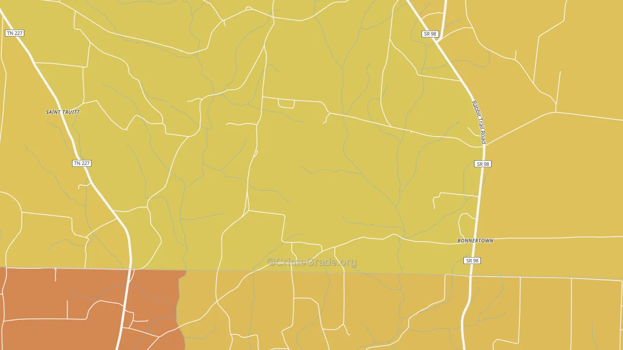 Bonnertown, TN Map of Theft Rates