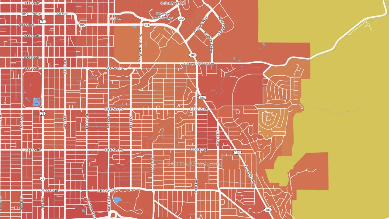 Bonneville Hills, Salt Lake City, UT Map of Theft Rates