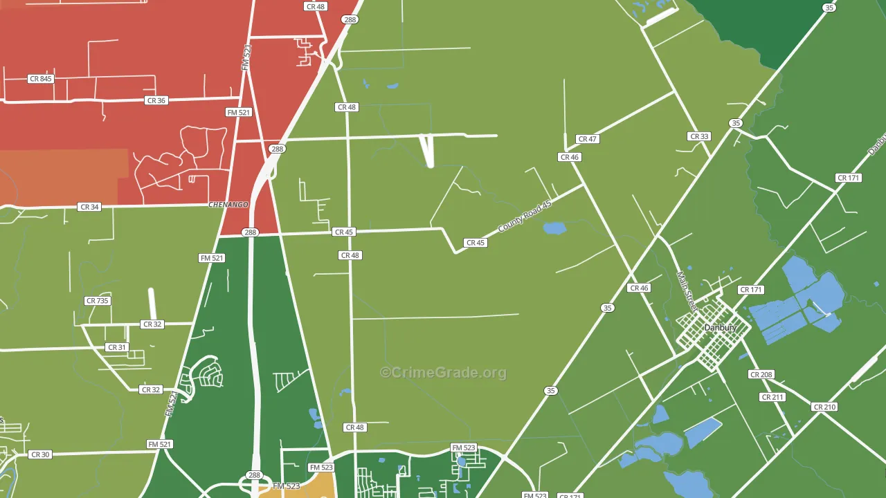 Bonney, TX Map of Theft Rates