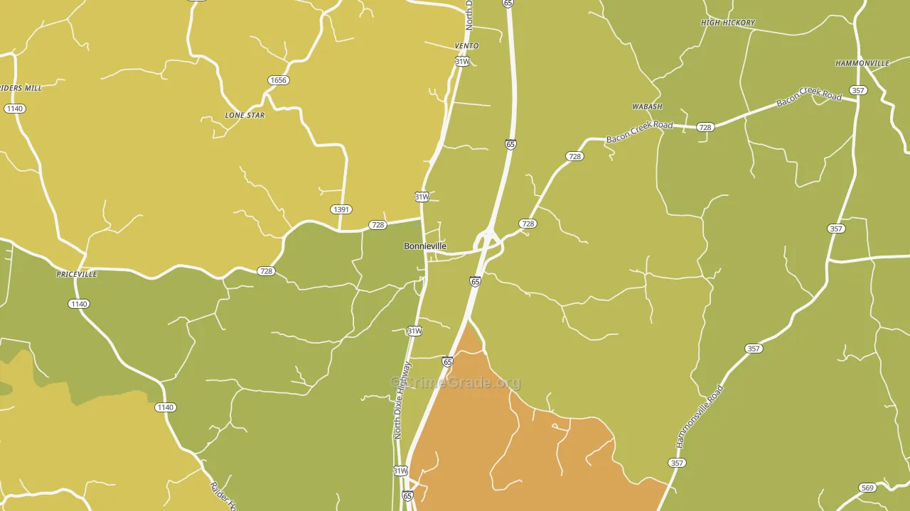 Bonnieville, KY Map of Theft Rates