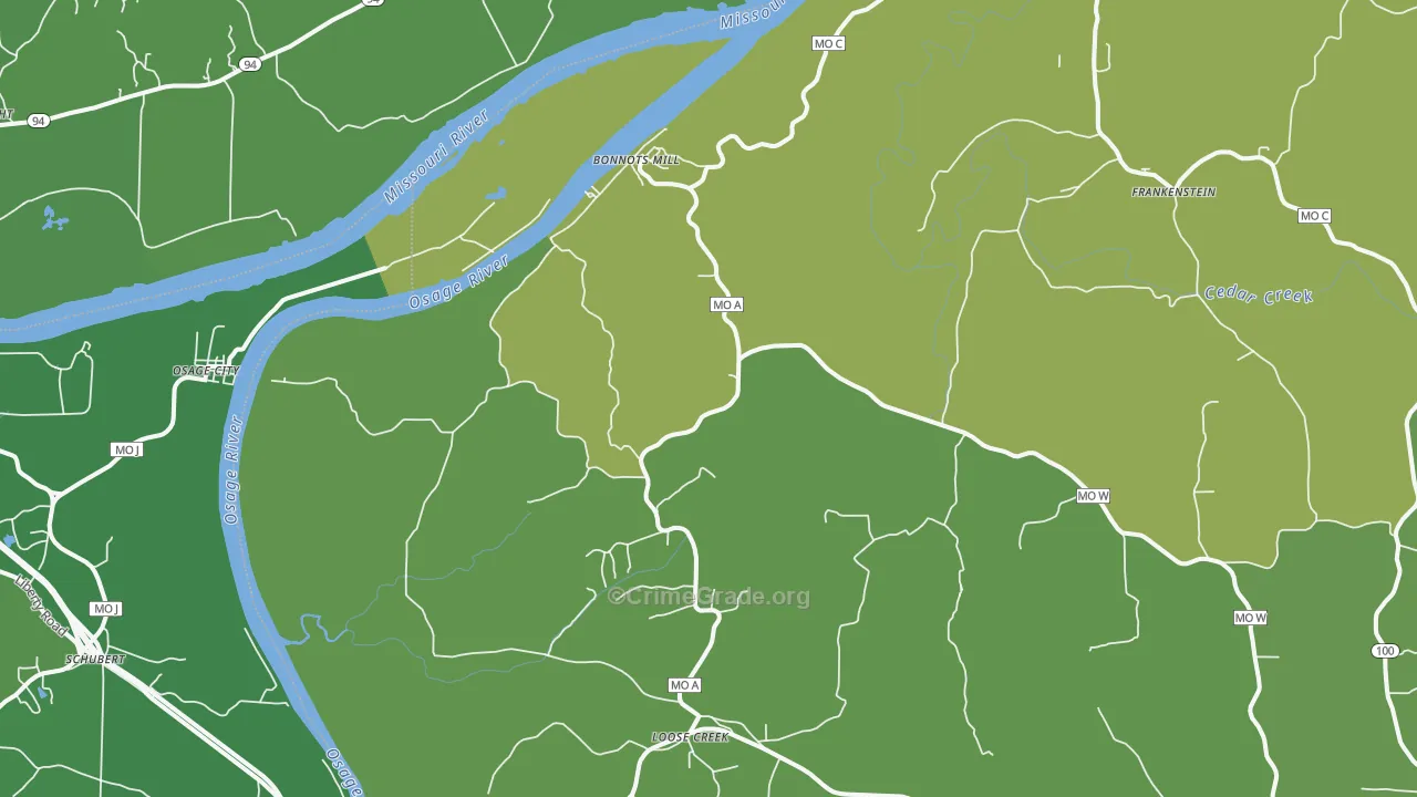 Bonnots Mill, MO Map of Theft Rates