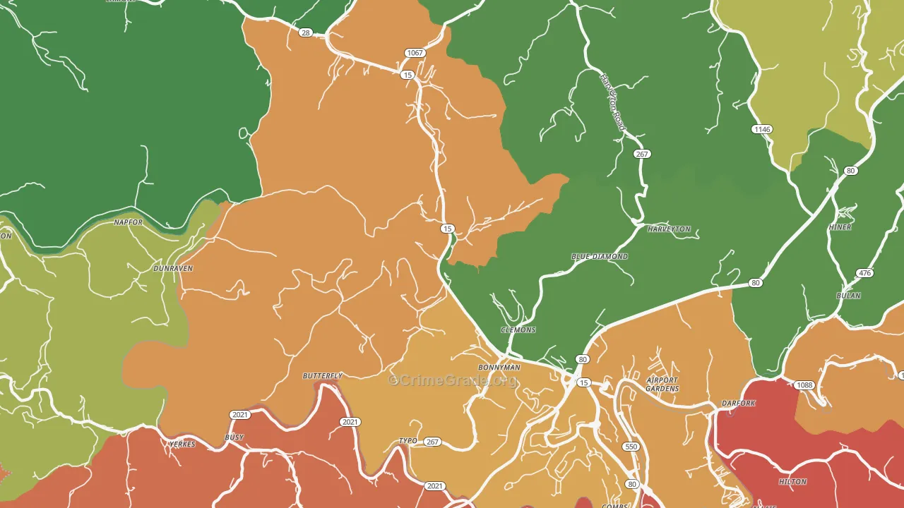 Bonnyman, KY Map of Theft Rates