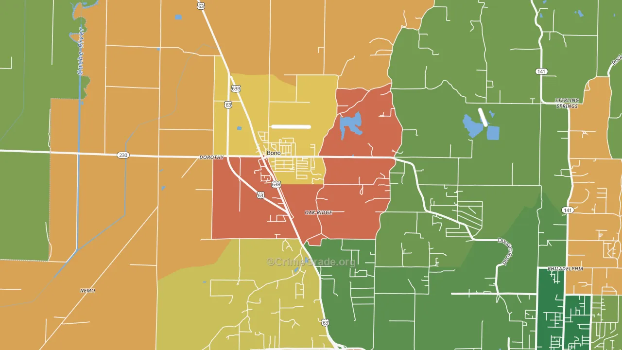 Bono, AR Map of Theft Rates