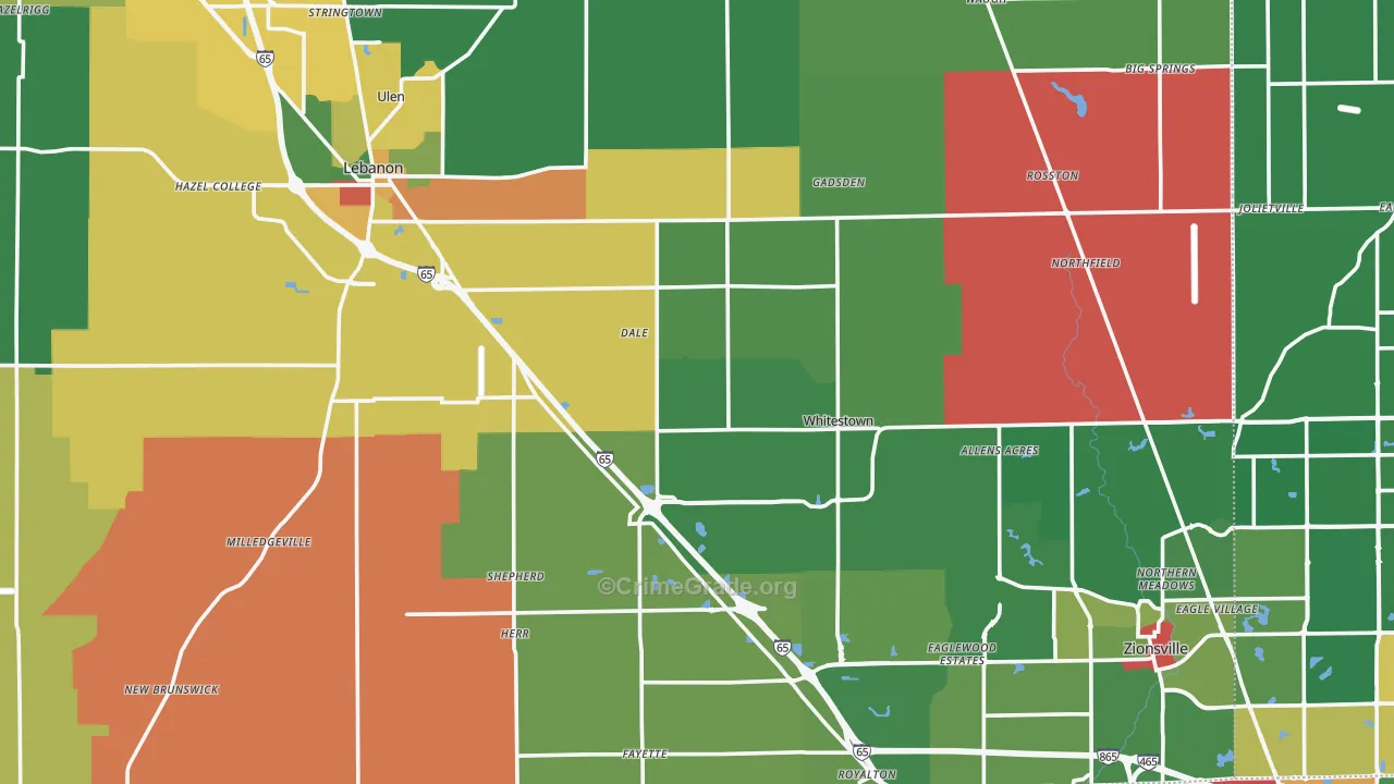 Boone County, IN Map of Theft Rates