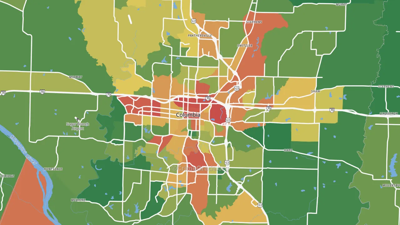 Boone County, MO Map of Theft Rates