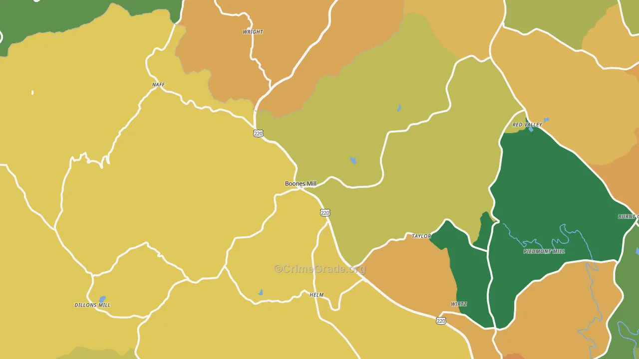Boones Mill, VA Map of Theft Rates