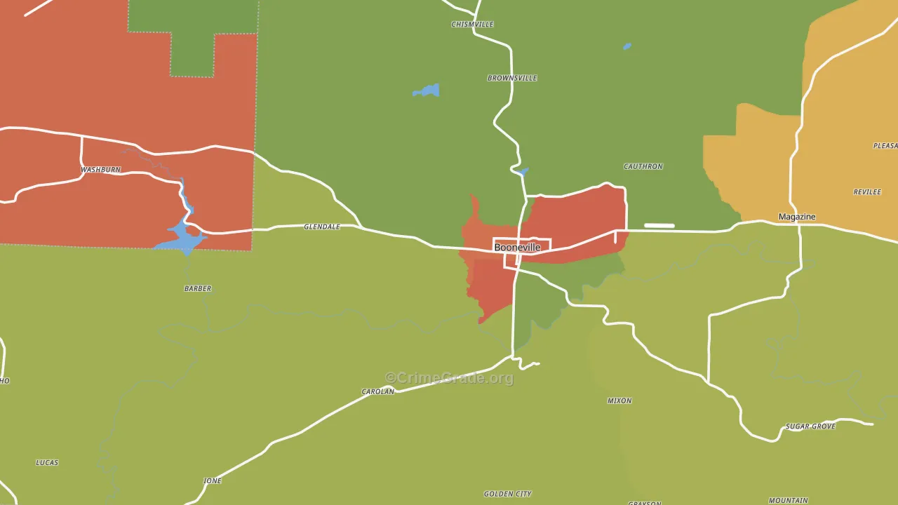 Booneville, AR Map of Theft Rates