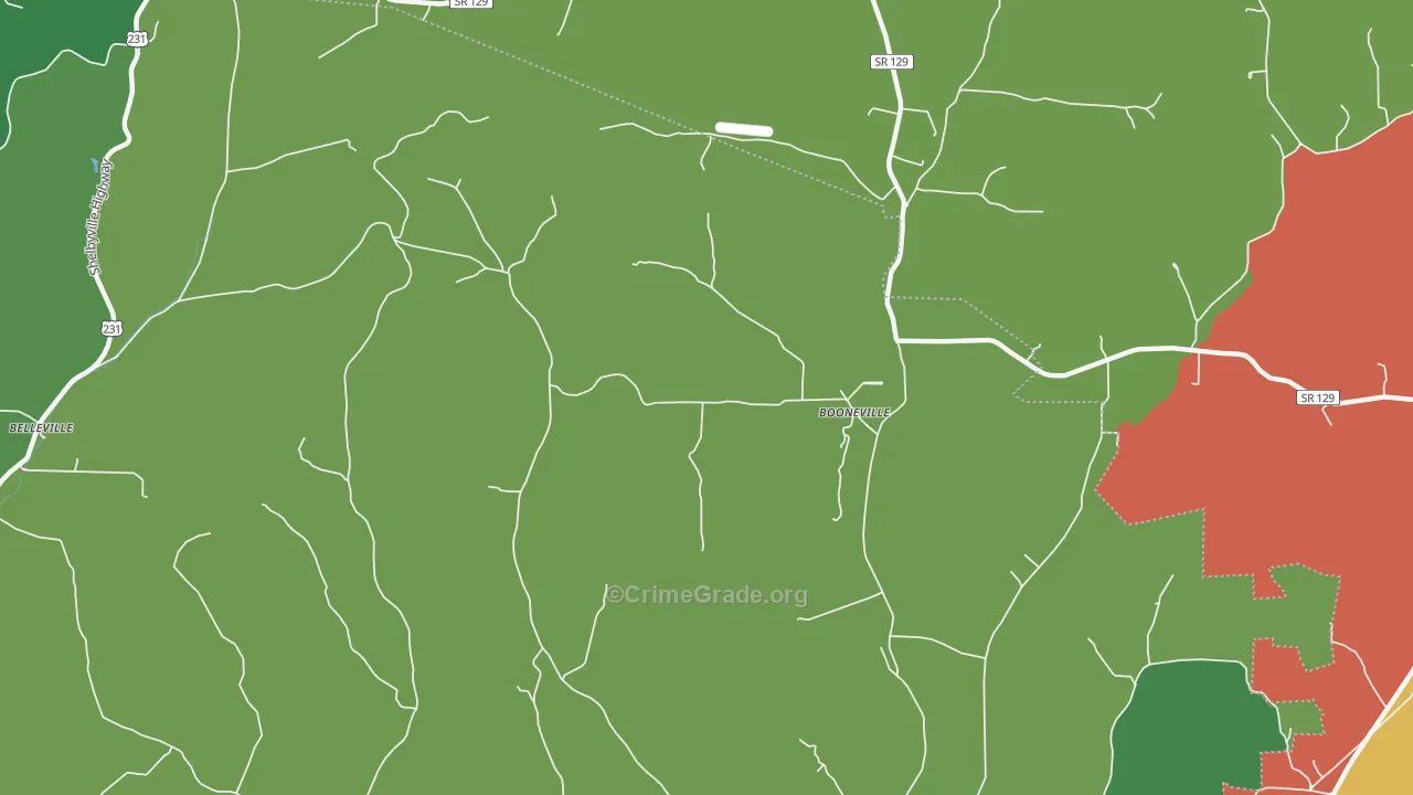 Booneville, TN Map of Theft Rates