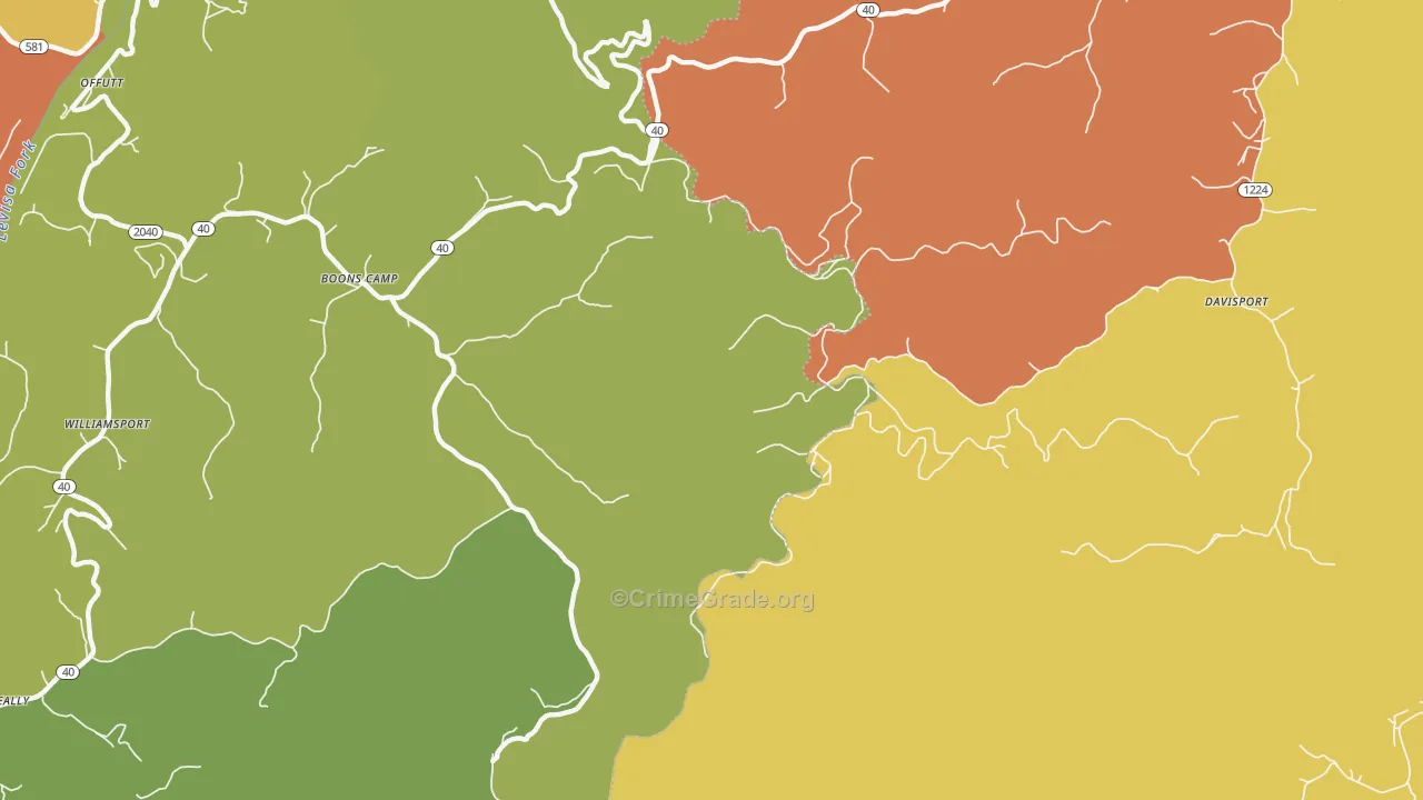 Boons Camp, KY Map of Theft Rates
