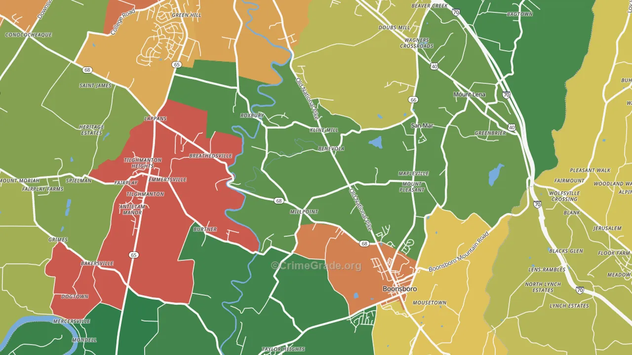Boonsboro, MD Map of Theft Rates