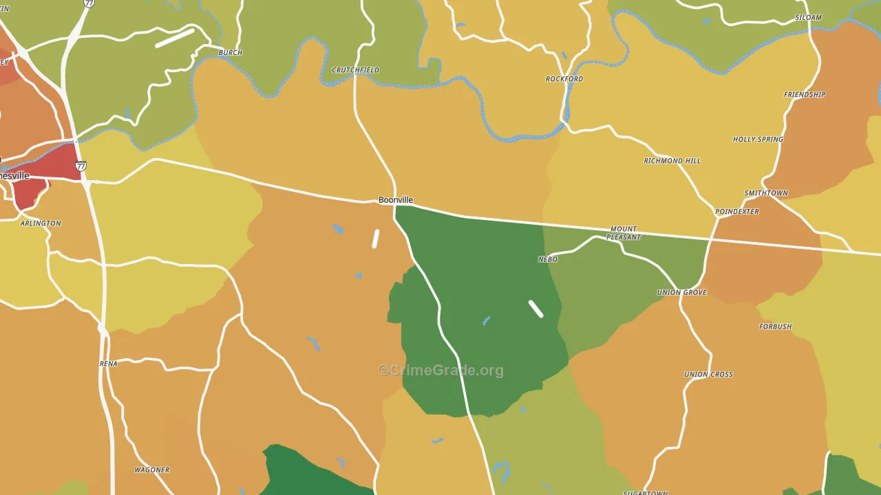 Boonville, NC Map of Theft Rates