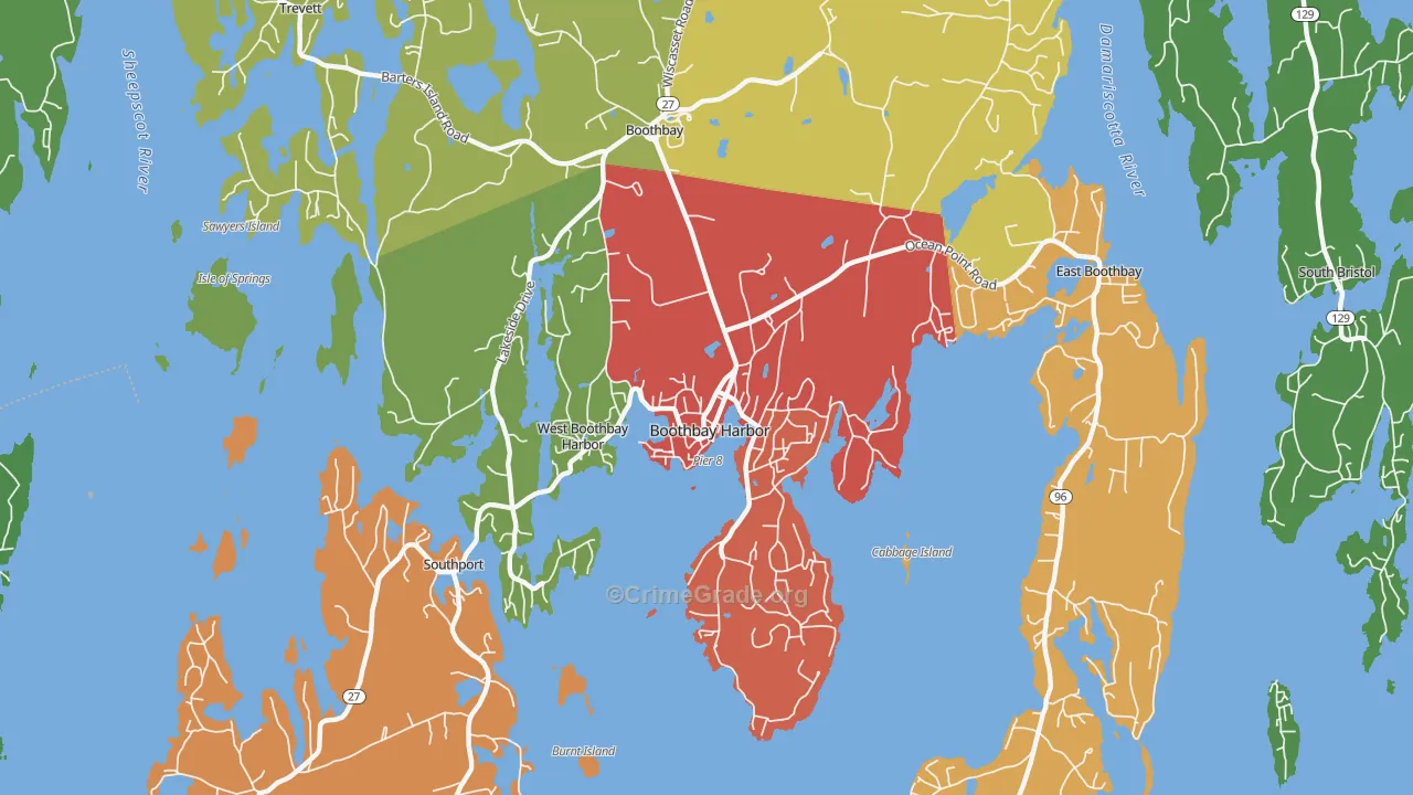 Boothbay Harbor, ME Map of Theft Rates