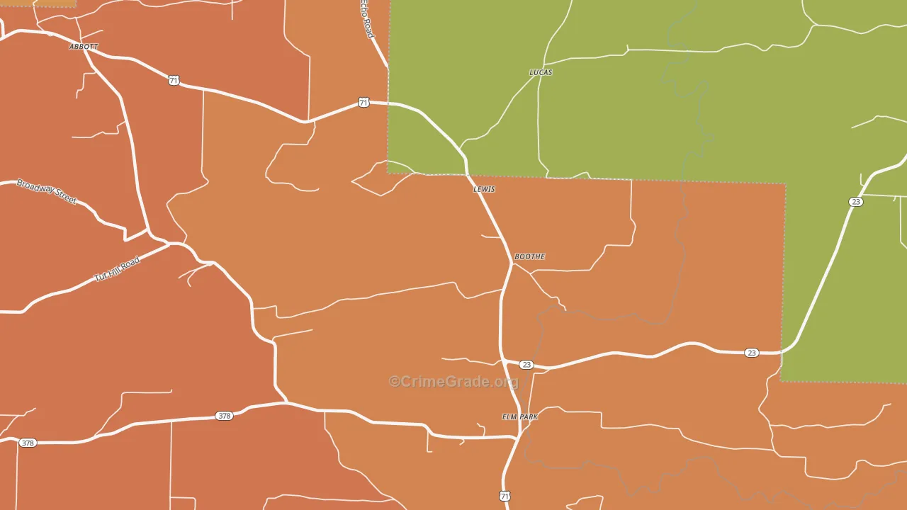 Boothe, AR Map of Theft Rates