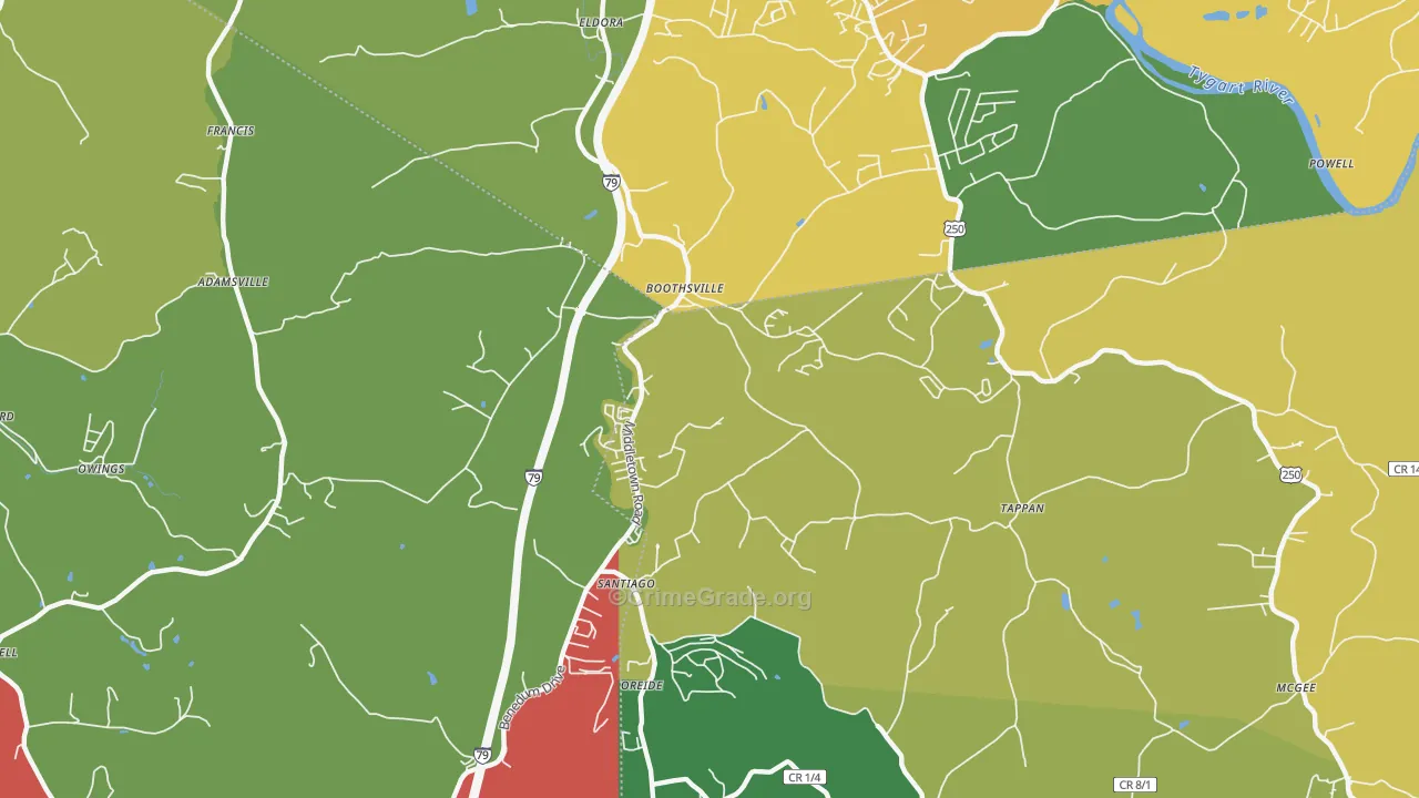Boothsville, WV Map of Theft Rates