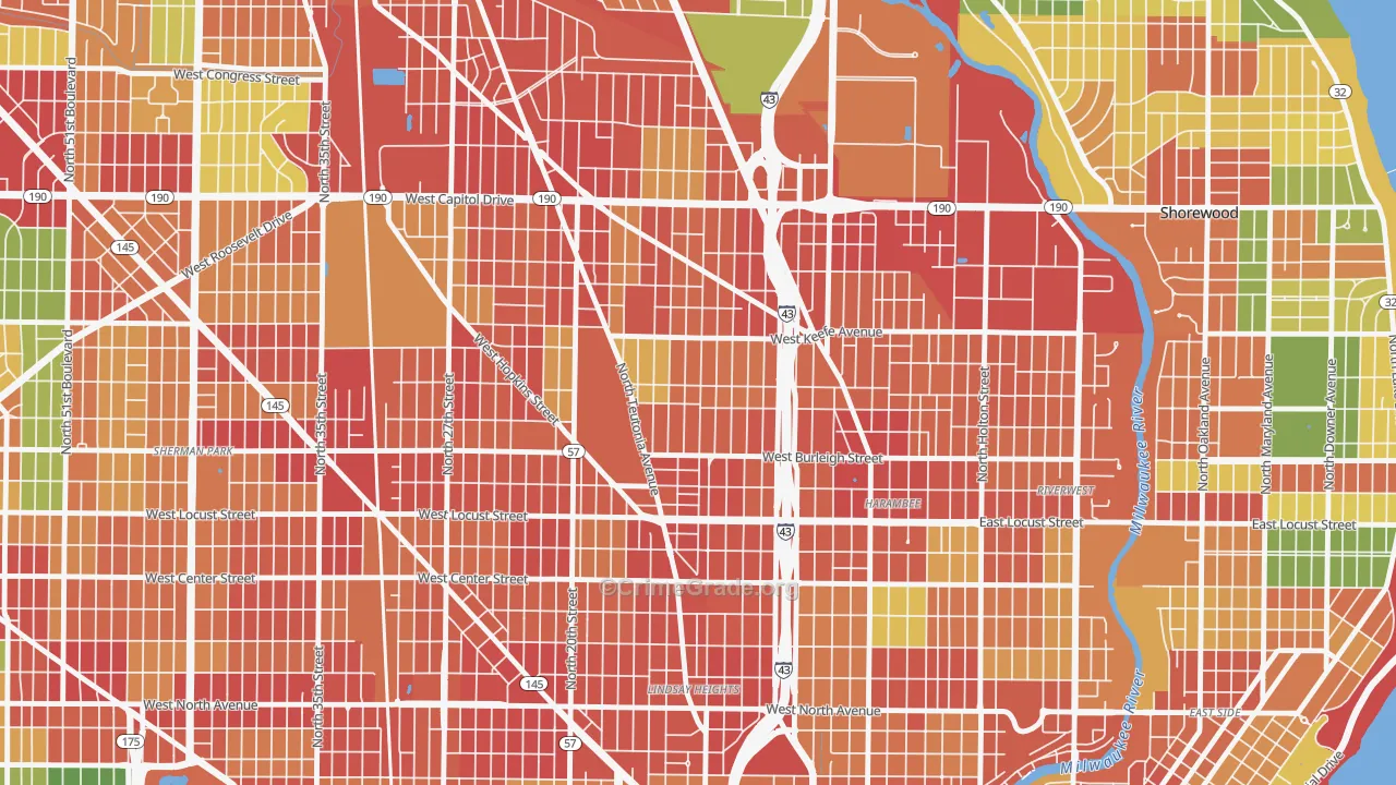 Borchert Field, Milwaukee, WI Map of Theft Rates