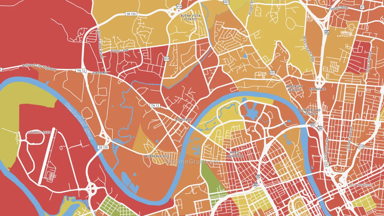Bordeaux, Nashville, TN Map of Theft Rates