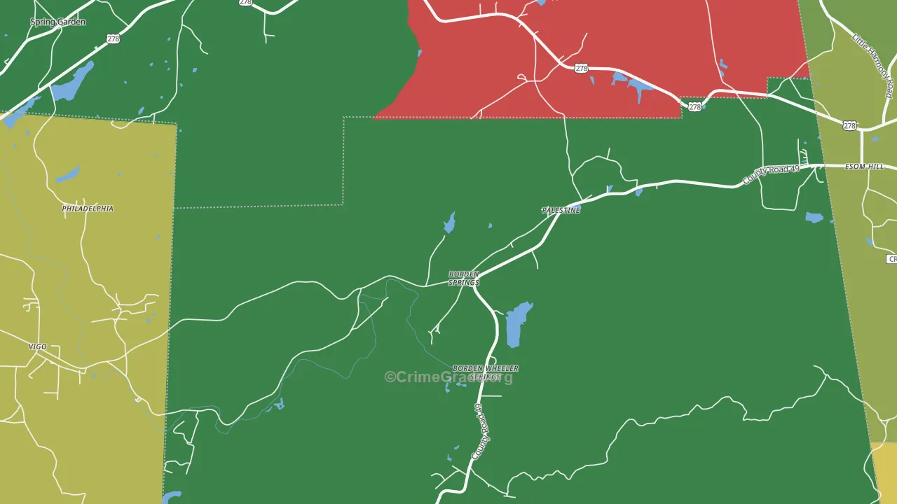 Borden Wheeler Springs, AL Map of Theft Rates