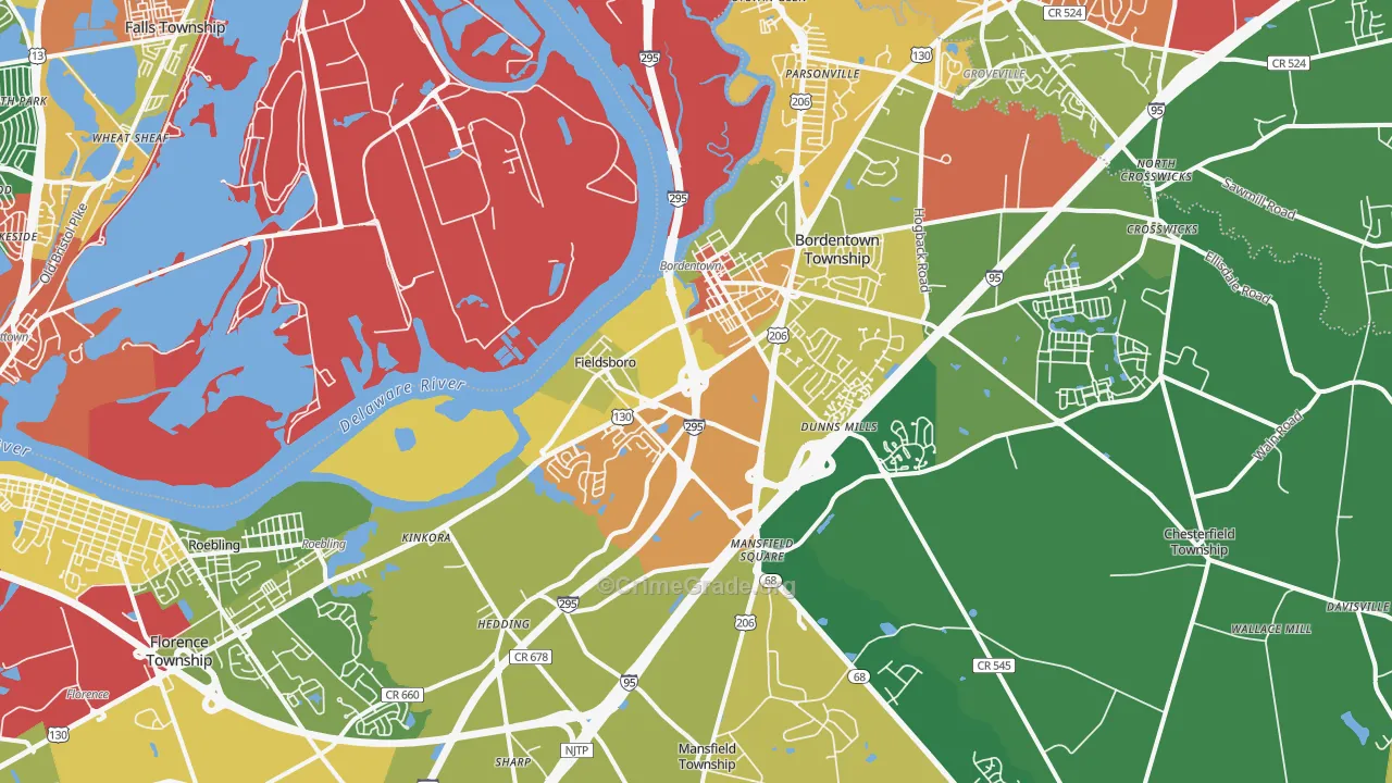Bordentown, NJ Map of Theft Rates