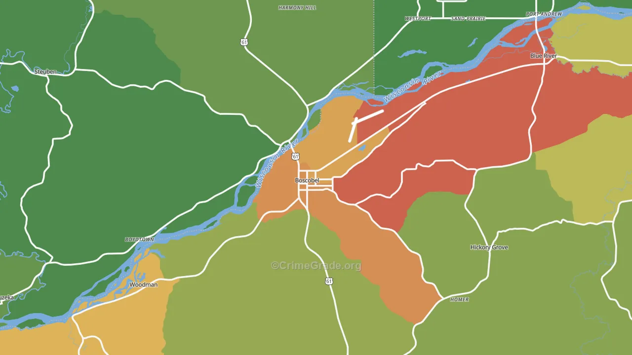Boscobel, WI Map of Theft Rates